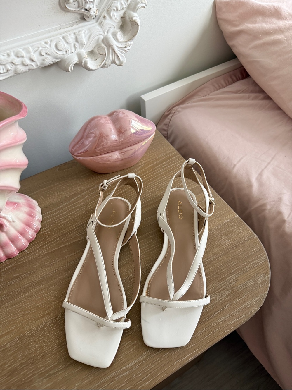 Aldo White Strappy Sandals With Square Toe